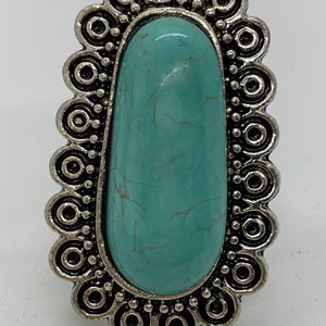 Adjustable Long Turquoise Antique Look Ring NEW